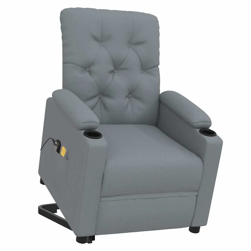 Stand Up Massage Chair Grey Fabric Electric Recliner Lift Function Vibration