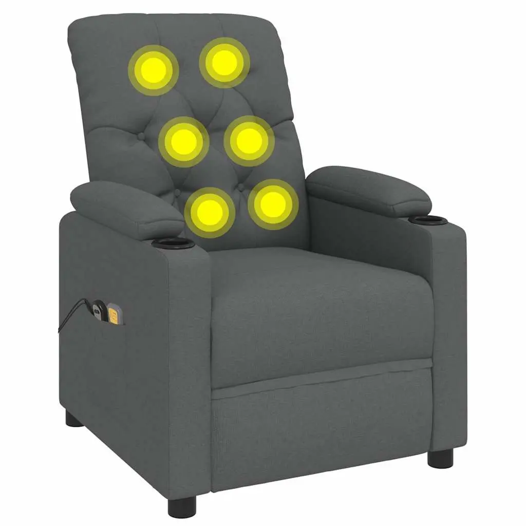 Electric Massage Chair Grey Fabric Stand Up Lift Function Vibration