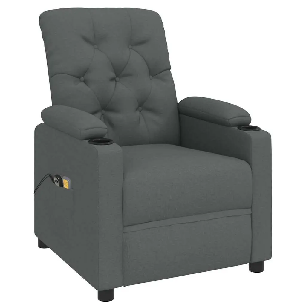 Electric Massage Chair Grey Fabric Stand Up Lift Function Vibration