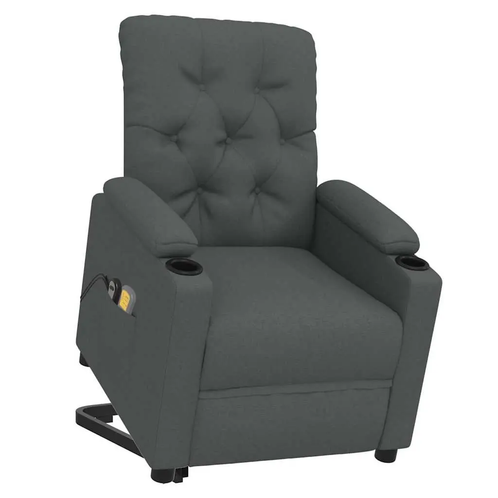 Electric Massage Chair Grey Fabric Stand Up Lift Function Vibration