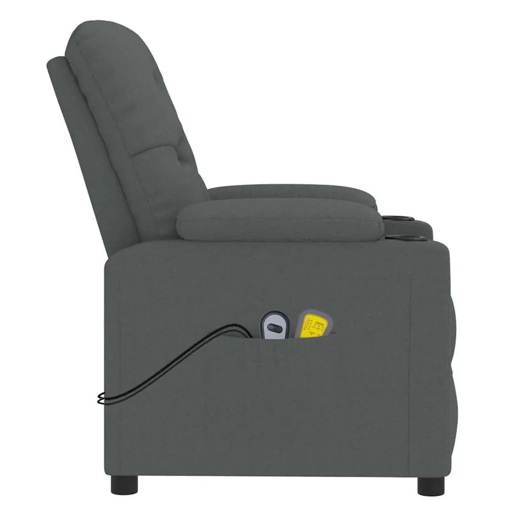 Electric Massage Chair Grey Fabric Stand Up Lift Function Vibration