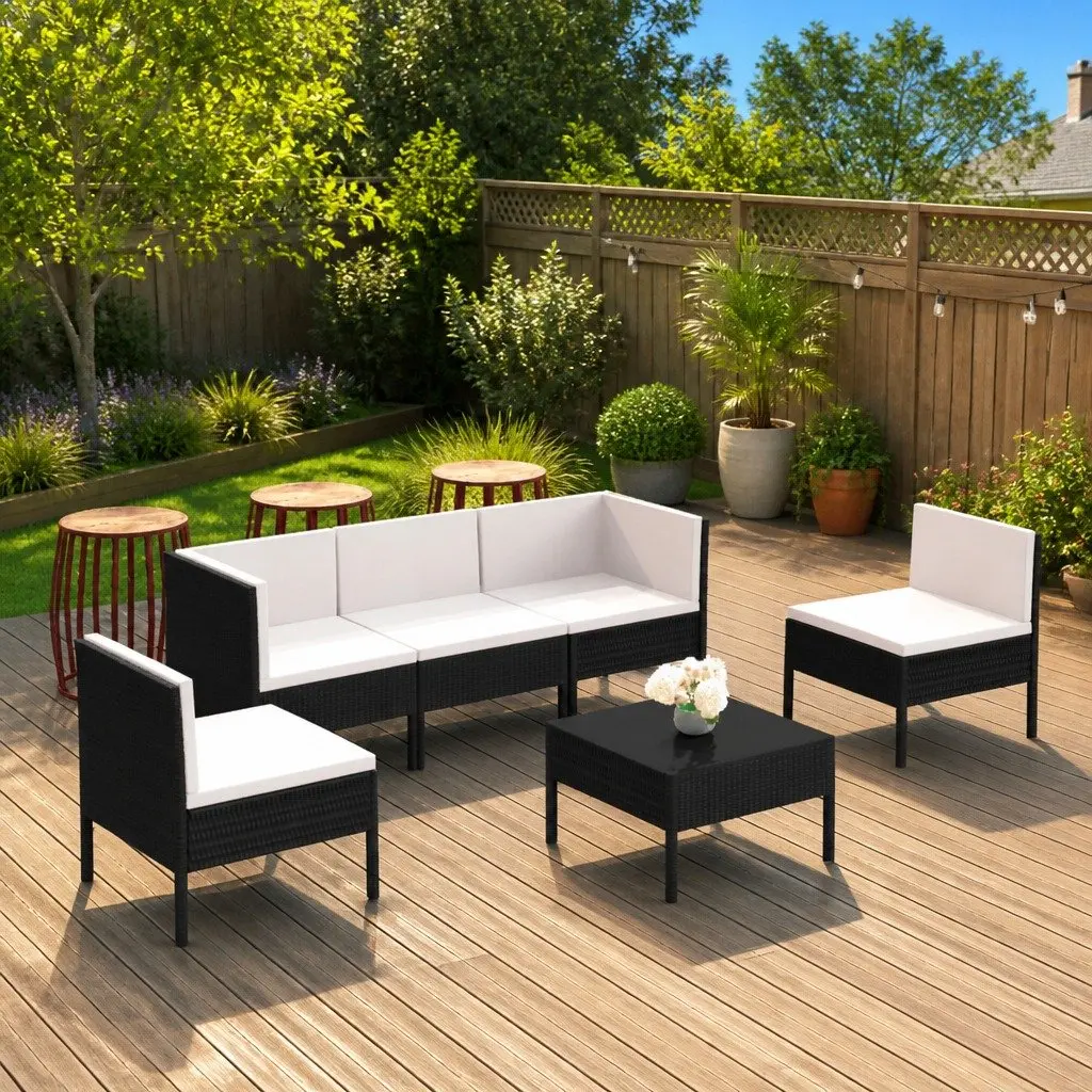 Garden Lounge Set 6 Piece Outdoor Furniture Weather-resistant PE Rattan Black