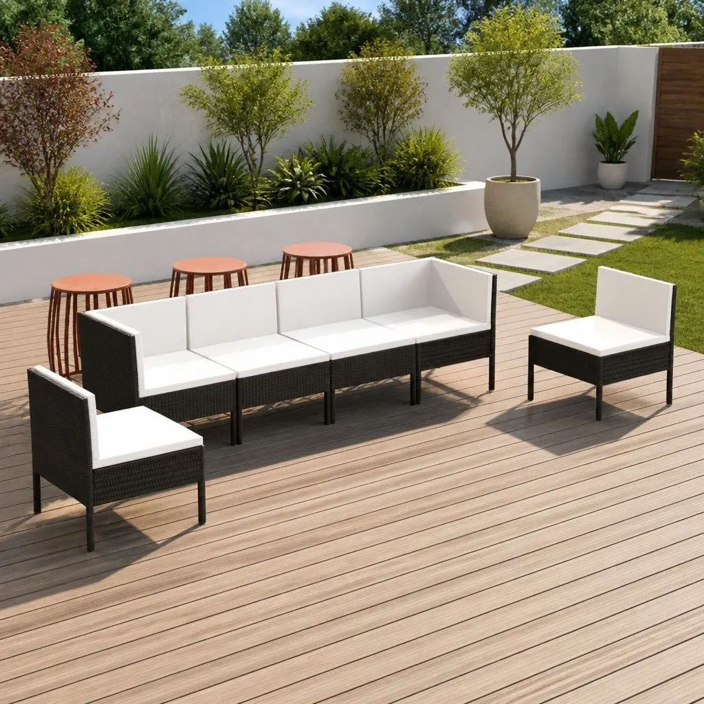 Garden Lounge Set 6 Piece Outdoor Patio Furniture with Cushions Black Rattan