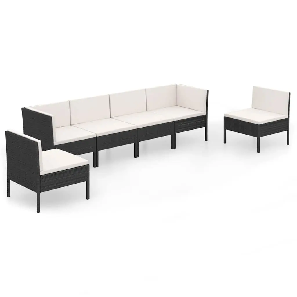 Garden Lounge Set 6 Piece Outdoor Patio Furniture with Cushions Black Rattan