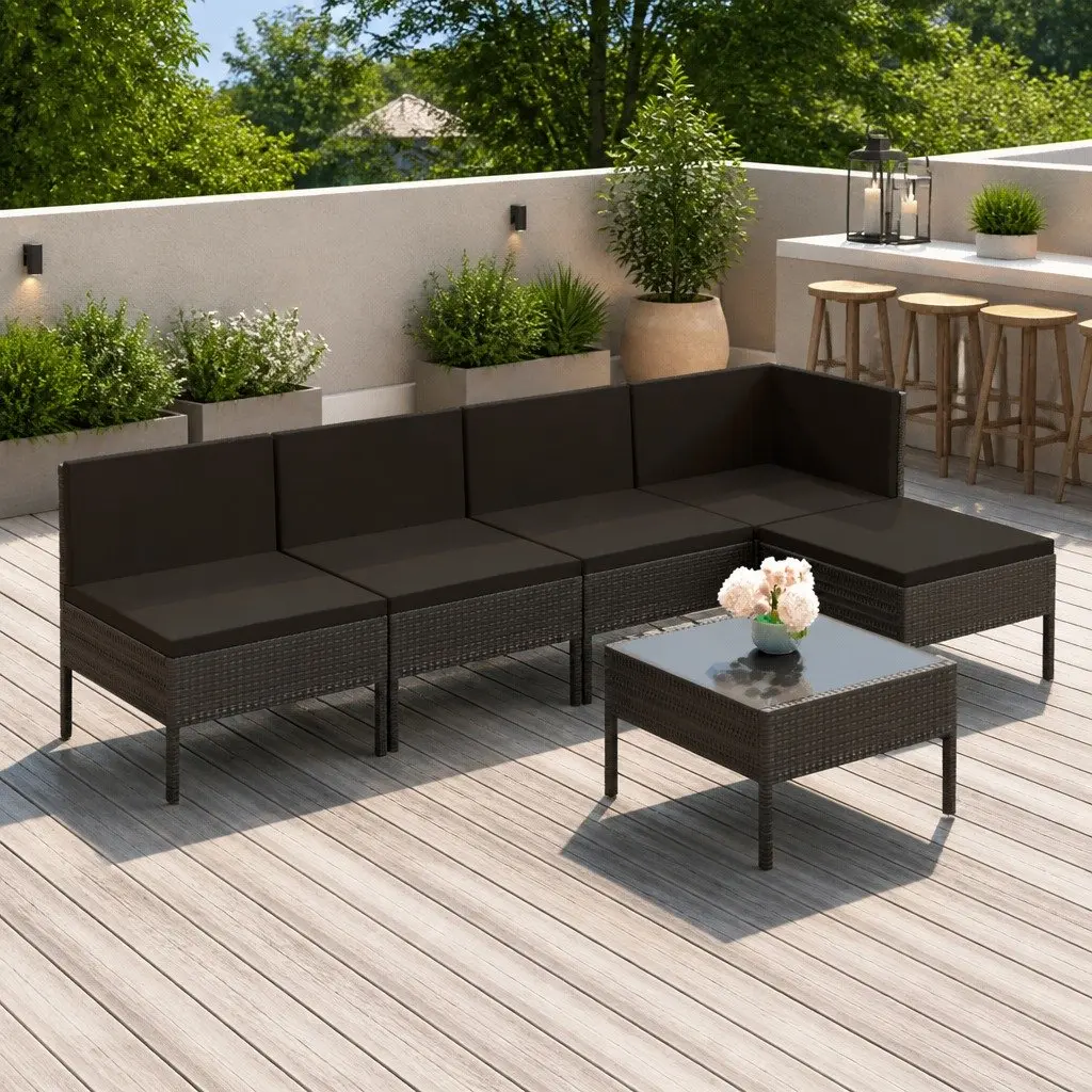 Garden Lounge Set 6 Piece Outdoor Patio Furniture Grey PE Rattan with Cushions