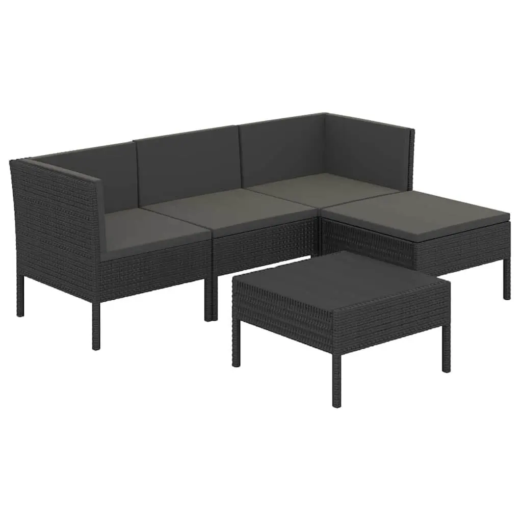 Garden Lounge Set Black Rattan 5 Piece Outdoor Patio Furniture with Cushions
