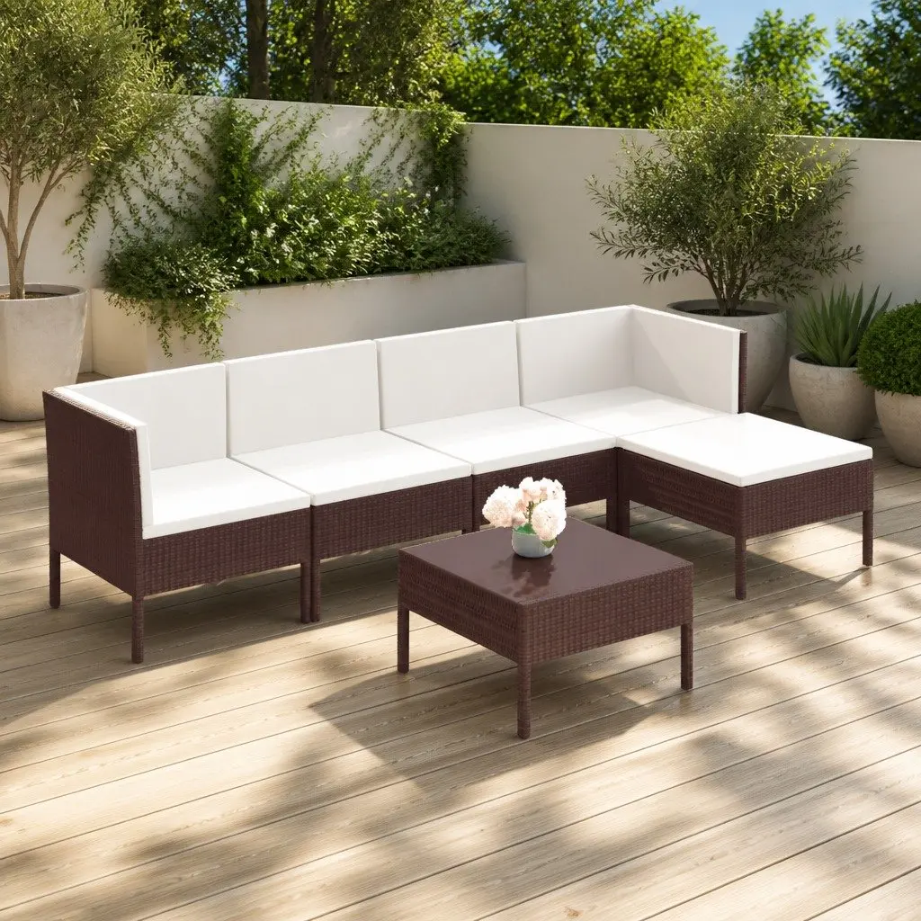 Garden Lounge Set 6 Piece Outdoor Furniture Brown Poly Rattan Patio Seating
