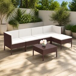 Garden Lounge Set 6 Piece Outdoor Furniture Brown Poly Rattan Patio Seating