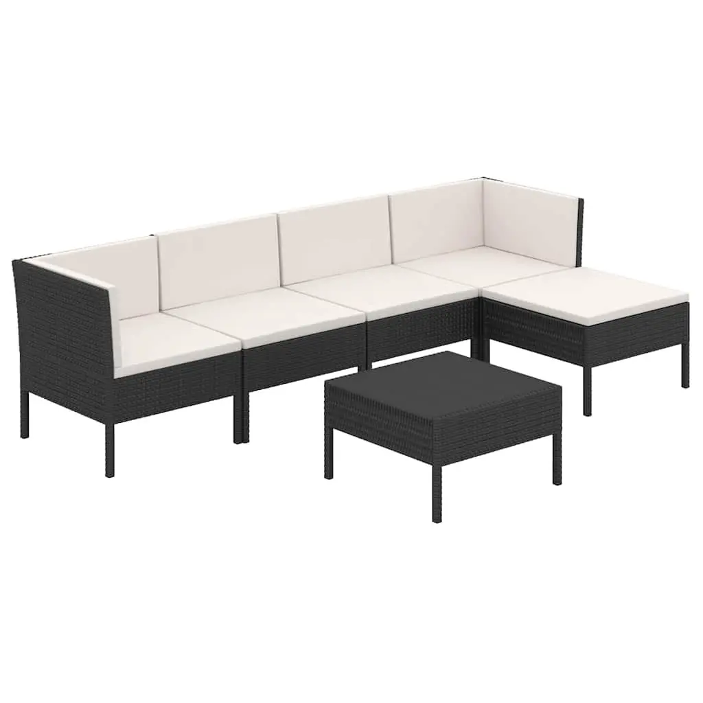 Garden Lounge Set 6 Piece Outdoor Furniture Weather-resistant PE Rattan Black with Cushions