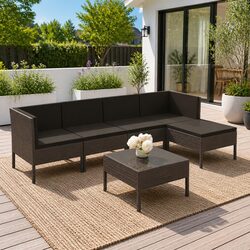 Garden Lounge Set 6 Piece Outdoor Furniture Poly Rattan Grey with Cushions Patio