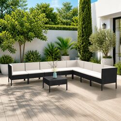 Garden Lounge Set 9 Piece Outdoor Furniture Poly Rattan Black with Cushions