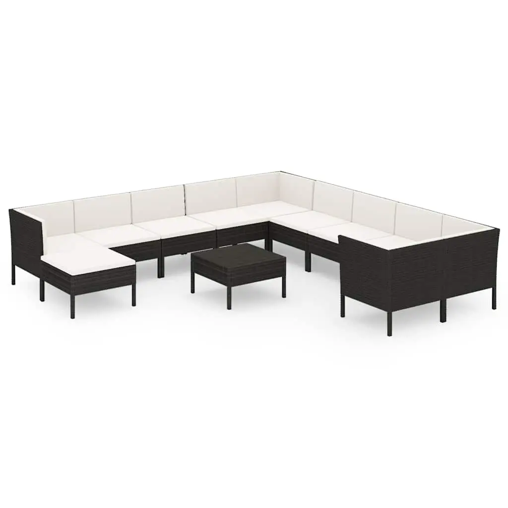 Garden Lounge Set Weather-Resistant PE Rattan 12 Piece Black Patio Sofa