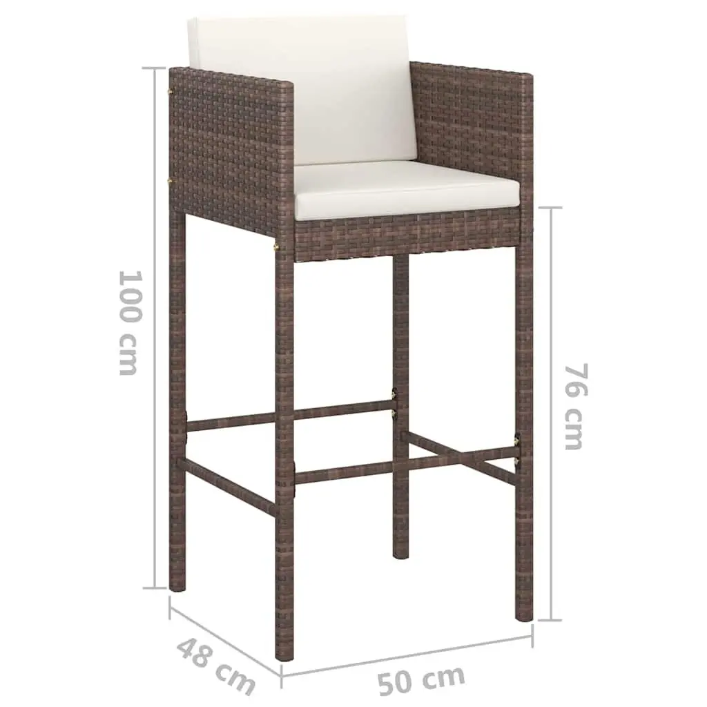 3 Piece Garden Bar Set Weather-resistant Brown Rattan Table and Stools