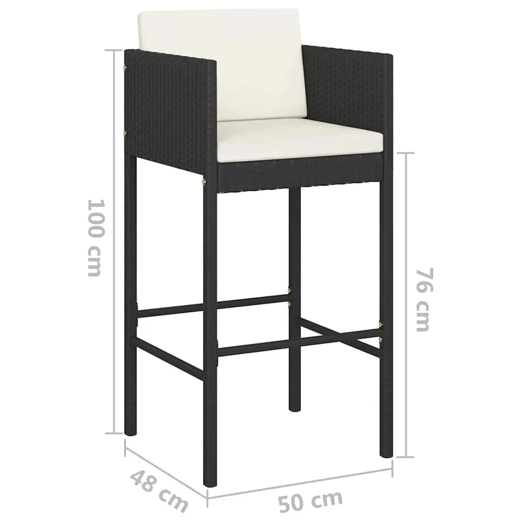5 Piece Garden Bar Set Cushions Outdoor Rattan Bar Table Stools Black
