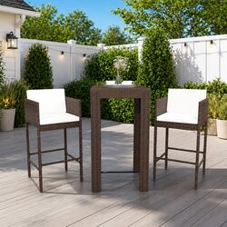 3 Piece Garden Bar Set Outdoor Furniture Poly Rattan Brown with Cushions Stools