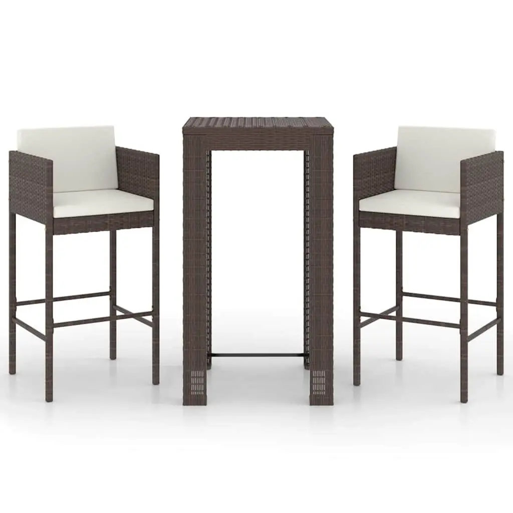 Garden Bar Set 3 Piece Poly Rattan Outdoor Bar Table Stools with Cushions