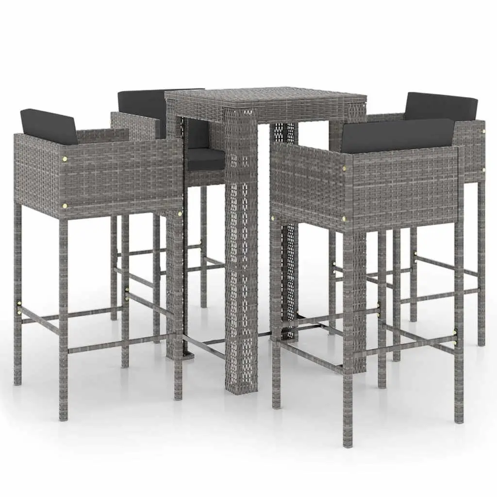 5 Piece Garden Bar Set Weather-resistant PE Rattan Outdoor Table Stools Grey