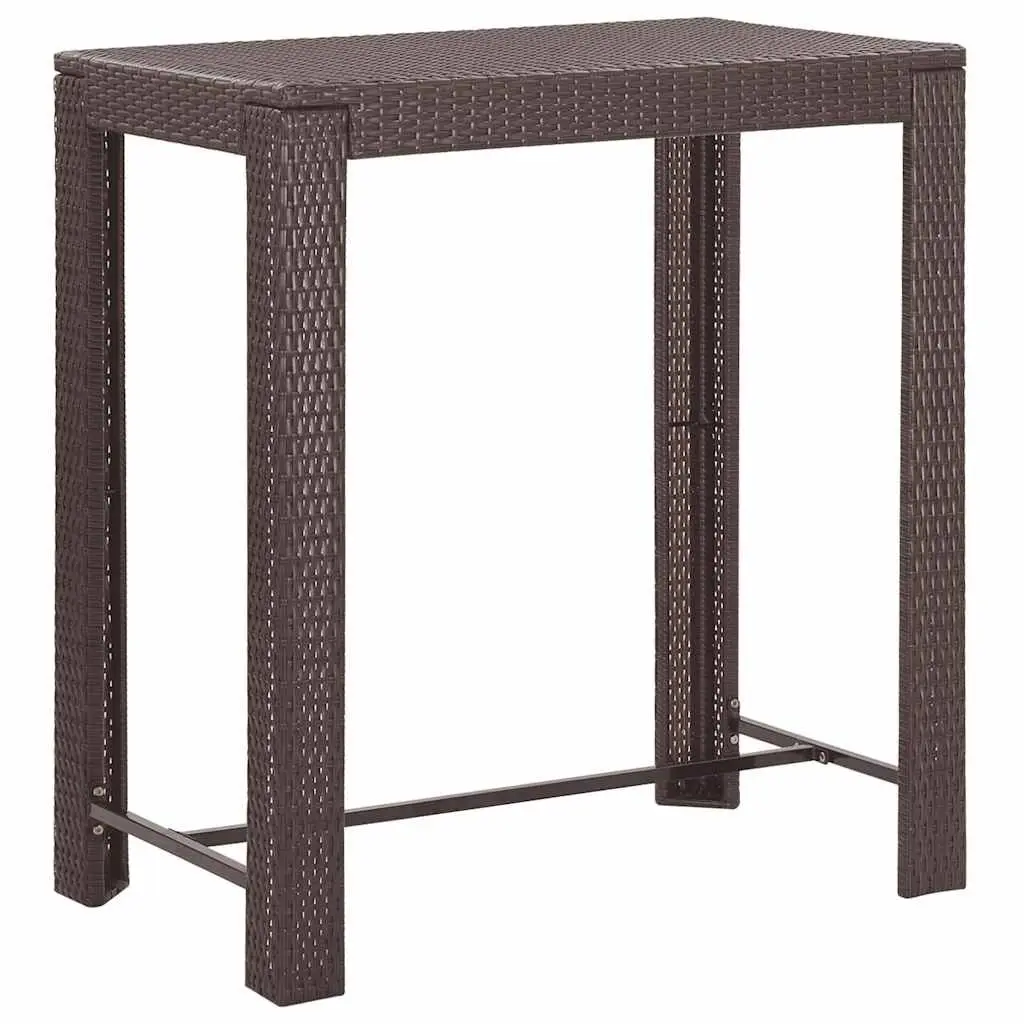 5 Piece Garden Bar Set with Cushions Poly Rattan Outdoor Bar Table Stools Brown