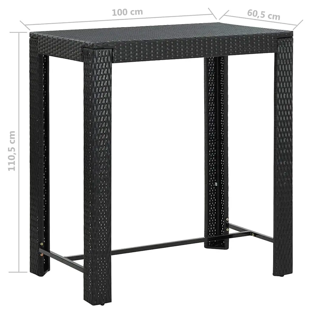 5 Piece Garden Bar Set with Cushions Outdoor Rattan Bar Table Stools Black