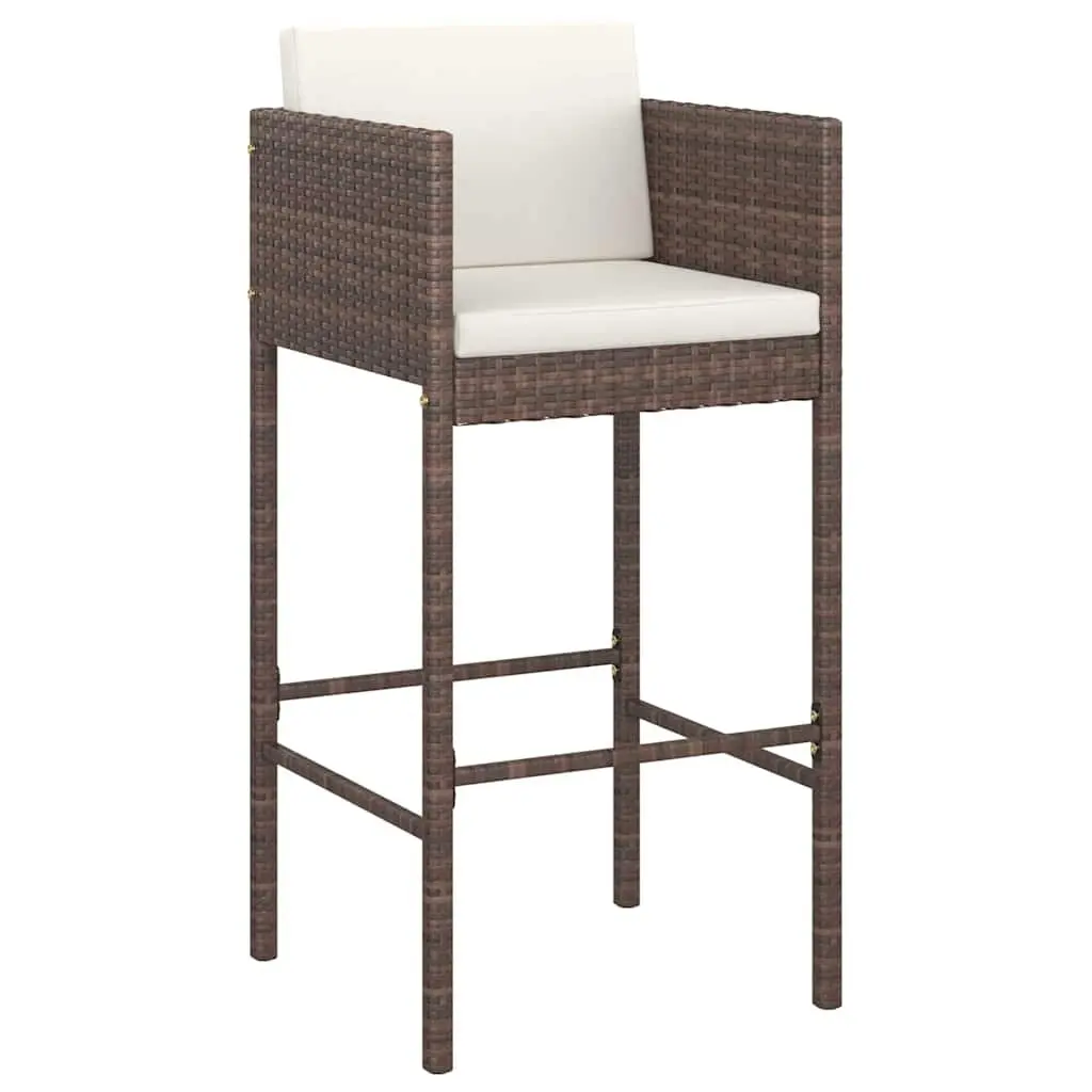 3 Piece Outdoor Bar Set with Cushions Weather-Resistant Poly Rattan Table and Stools Brown