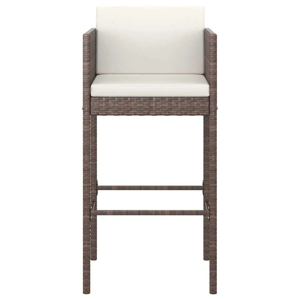 3 Piece Outdoor Bar Set with Cushions Weather-Resistant Poly Rattan Table and Stools Brown