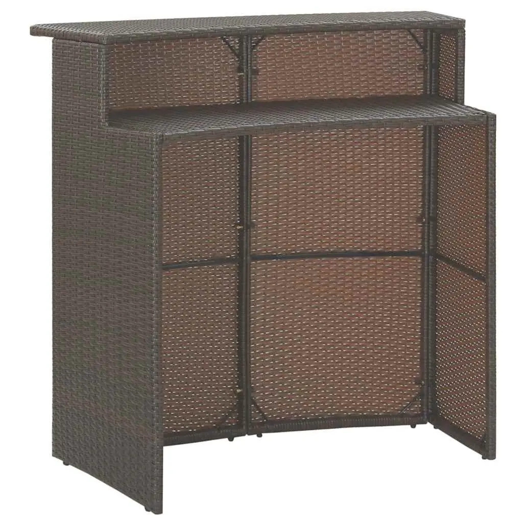 3 Piece Outdoor Bar Set with Cushions Weather-Resistant Poly Rattan Table and Stools Brown