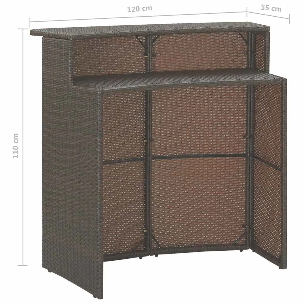 3 Piece Outdoor Bar Set with Cushions Weather-Resistant Poly Rattan Table and Stools Brown