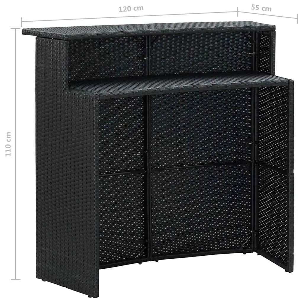 3 Piece Garden Bar Set Outdoor Poly Rattan Table Stools with Cushions Black