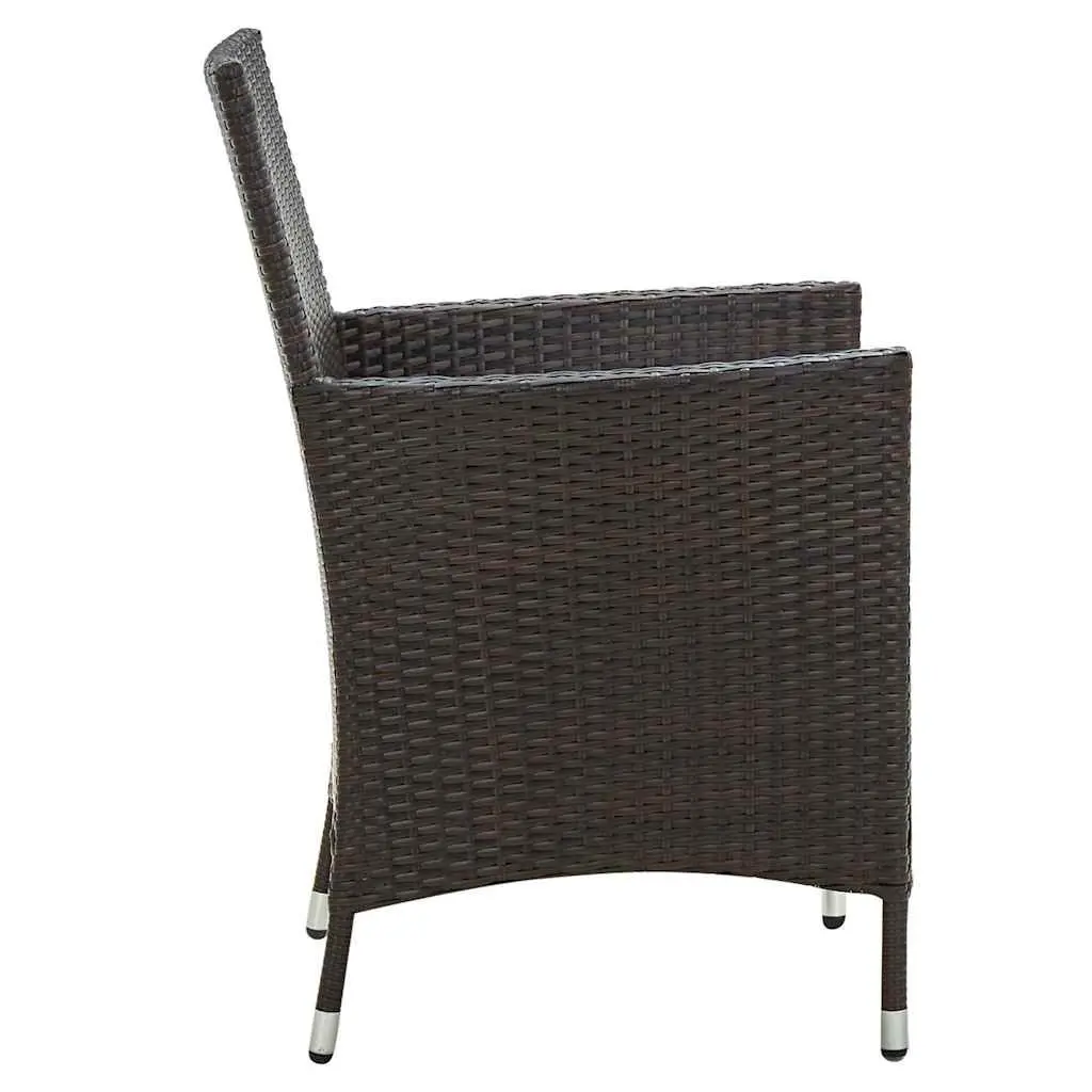 Outdoor Dining Set Brown Rattan 3 Piece Garden Furniture Table with Chairs