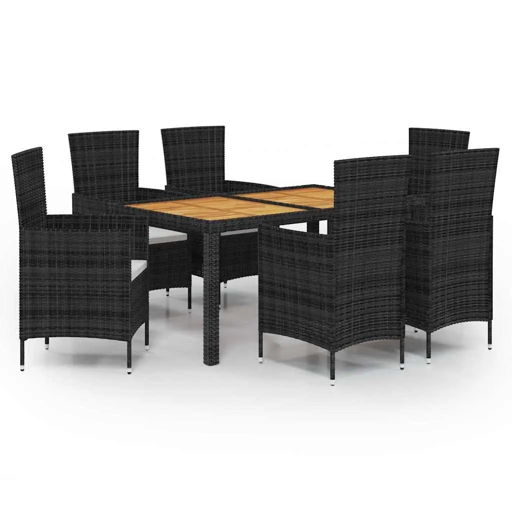Outdoor Dining Set 7 Piece Black Poly Rattan with Cushions