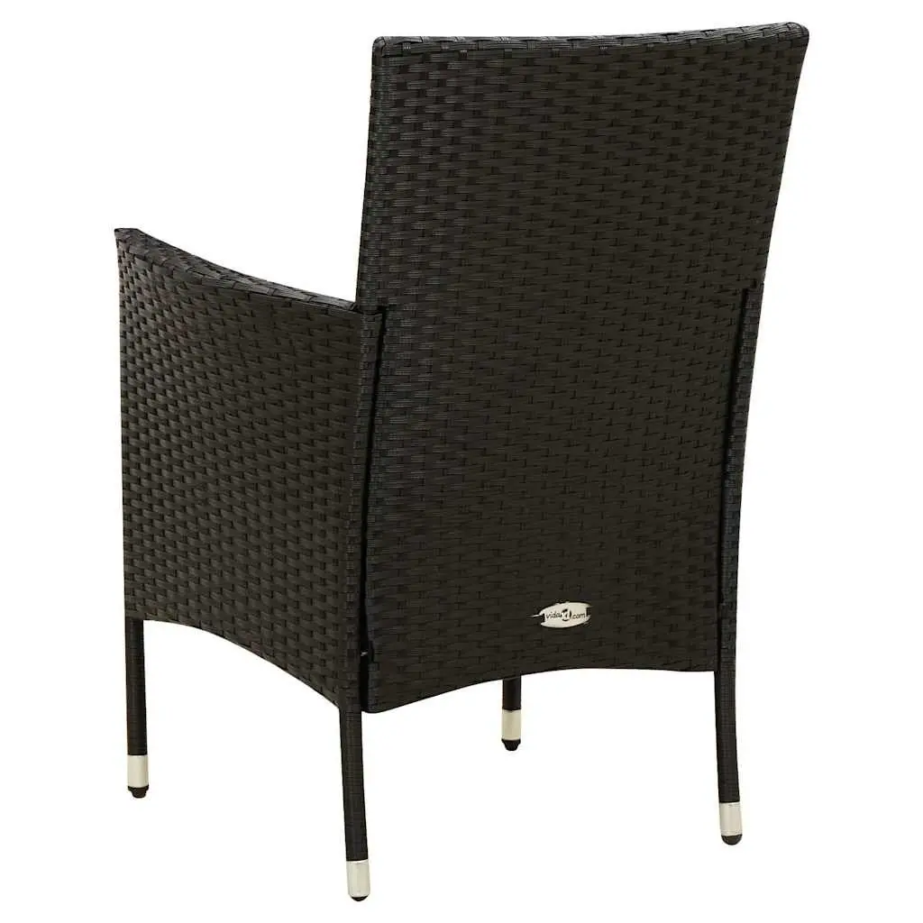 Outdoor Dining Set 7 Piece Black Poly Rattan with Cushions