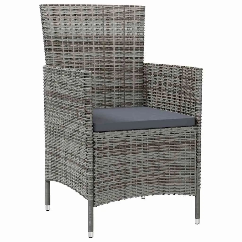 3 Piece Grey Outdoor Dining Set with Cushions Durable PE Rattan and Steel Frame Suitable for Garden and Patio Use