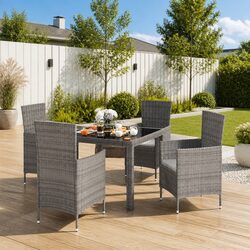 Outdoor Dining Set 5 Piece Garden Furniture Grey PE Rattan Steel Frame Cushions