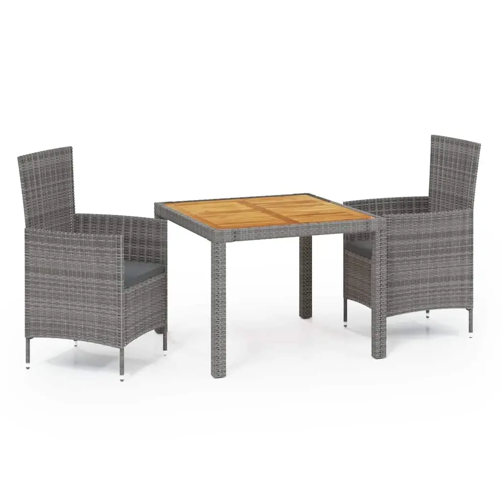 Outdoor Dining Set Grey 3 Piece Poly Rattan Garden Furniture with Cushions