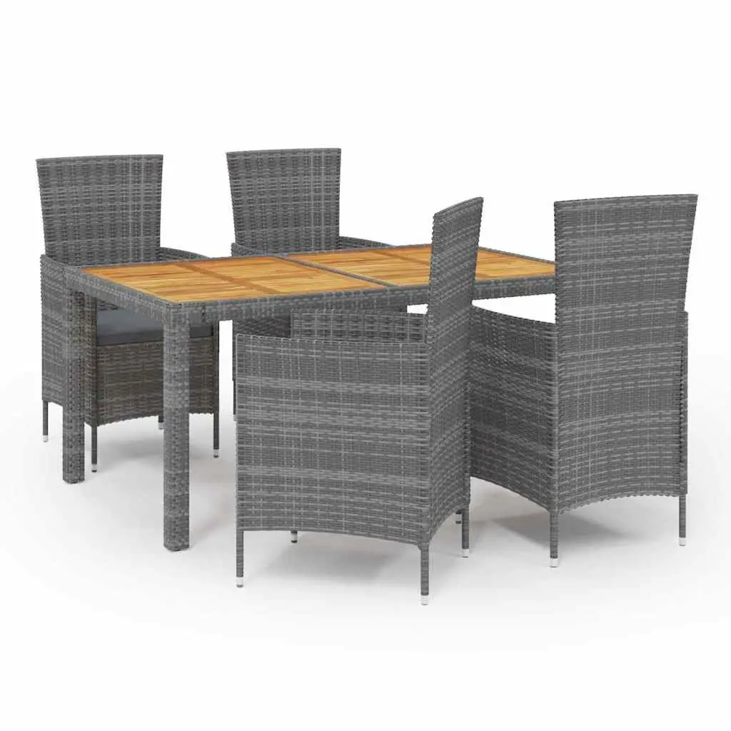 Outdoor Dining Set Grey 5 Piece Garden Furniture PE Rattan Steel Frame Cushions