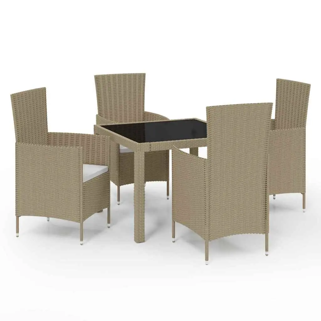 Outdoor Dining Set Beige 5 Piece Poly Rattan Garden Furniture Patio Table Chairs