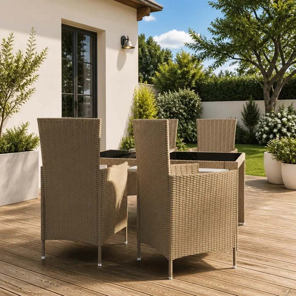 Outdoor Dining Set 5 Piece Weather Resistant PE Rattan Beige with Removable Cushions