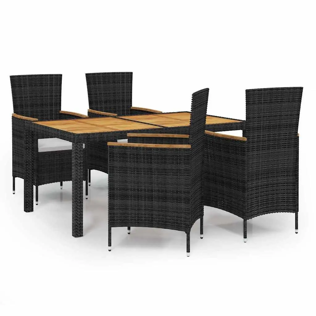 Outdoor Dining Set Black Poly Rattan 5 Piece Garden Furniture with Cushions