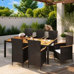 Your 7-Piece Black Rattan Dining Set Awaits