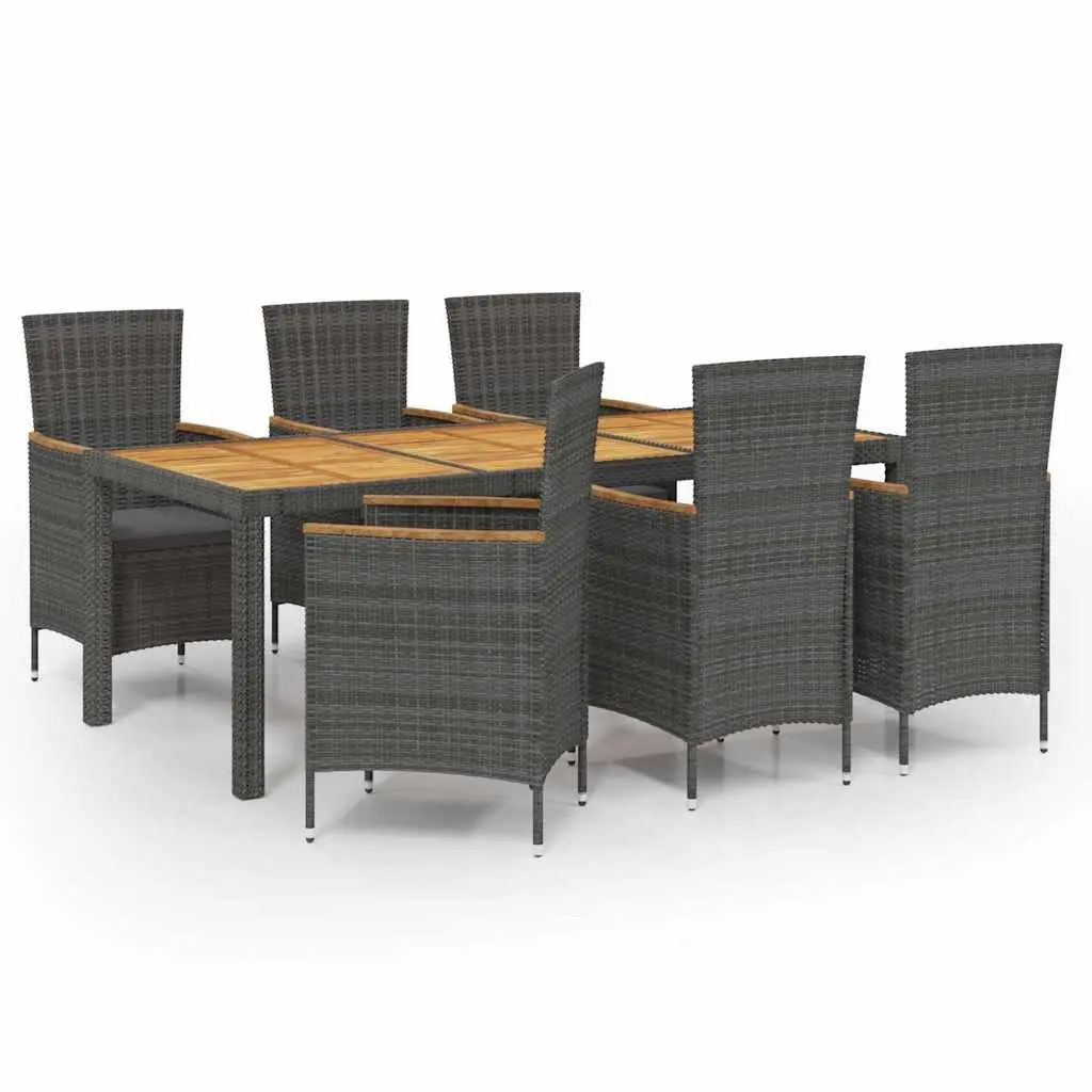 7 Piece Grey Garden Furniture Set Outdoor Dining with Cushions Poly Rattan and Steel Frame