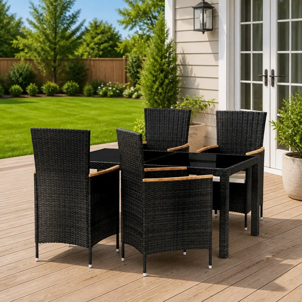 Outdoor Dining Set 5 Piece Weather-Resistant PE Rattan Garden Furniture Black