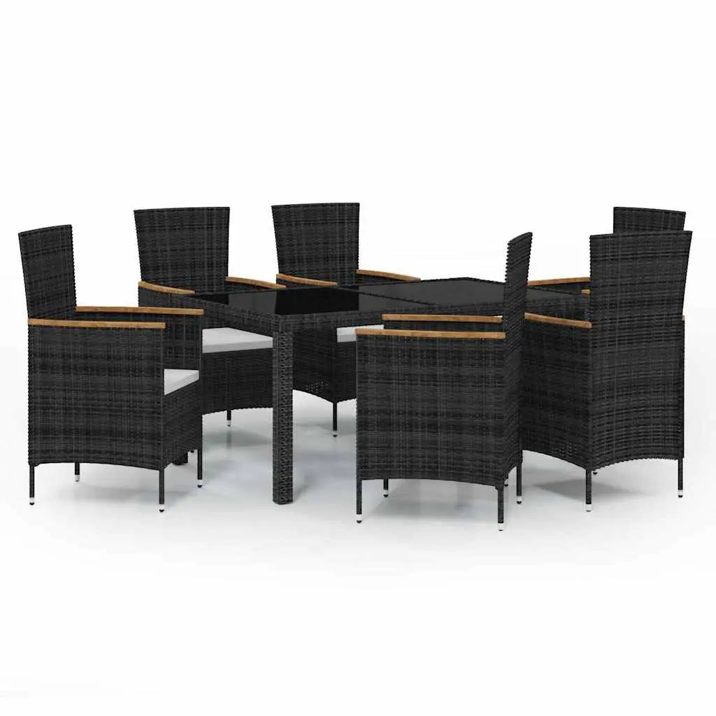 Outdoor Dining Set 7 Piece Weather Resistant PE Rattan Patio Furniture Table and Chairs Black
