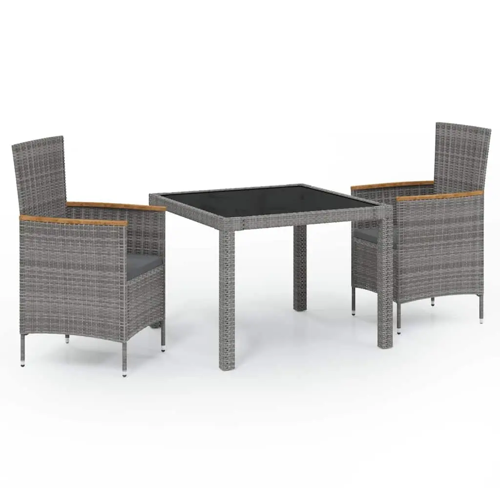 Outdoor Dining Set Grey Poly Rattan 3 Piece Garden Furniture with Cushions