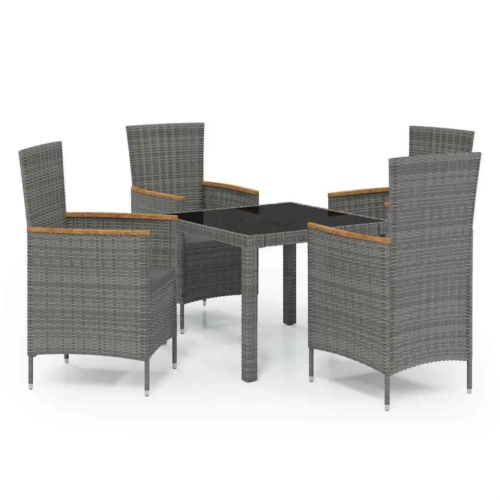 Outdoor Dining Set 5 Piece Grey Poly Rattan Garden Furniture with Cushions