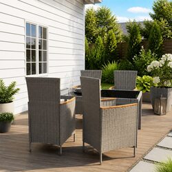 Outdoor Dining Set 5 Piece PE Rattan Garden Furniture Steel Frame Grey Cushions