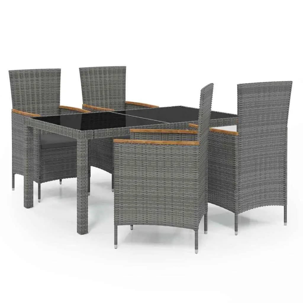 5 Piece Garden Furniture Set Outdoor Dining with Grey Cushions Weather Resistant PE Rattan and Durable Steel Frame