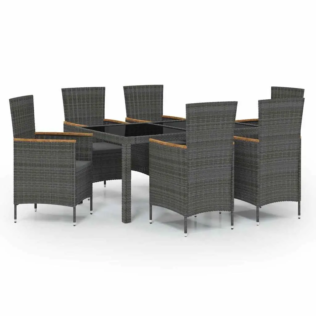 Outdoor Dining Set Grey Poly Rattan 7 Piece Garden Furniture with Cushions