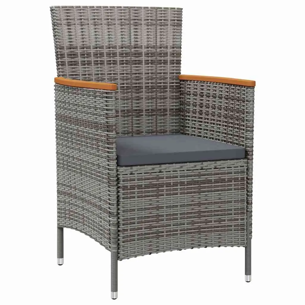 Outdoor Dining Set Grey Poly Rattan 7 Piece Garden Furniture with Cushions