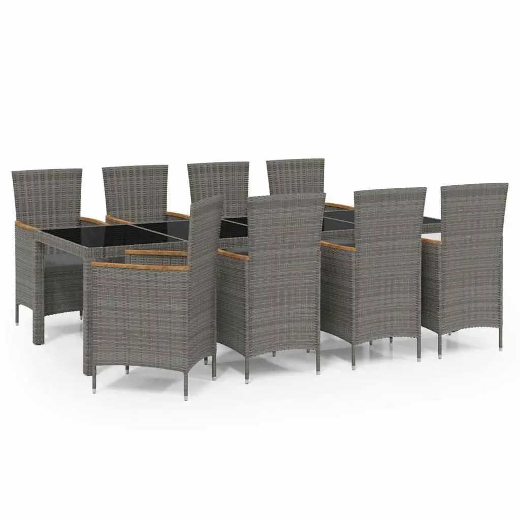 Outdoor Dining Set 9 Piece Grey PE Rattan Steel Frame Cushions