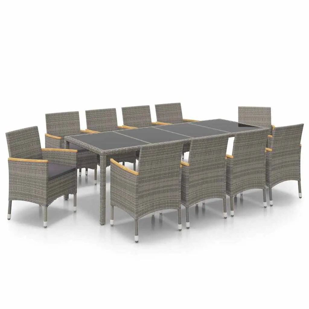 11 Piece Garden Furniture Set Outdoor Dining Poly Rattan Steel Frame with Grey Cushions